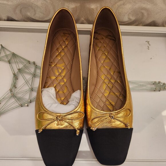 Sam Edelman Leather "Marley" Gold/Black Ballet Flats. NIB. Size 9.5 - Picture 5 of 11